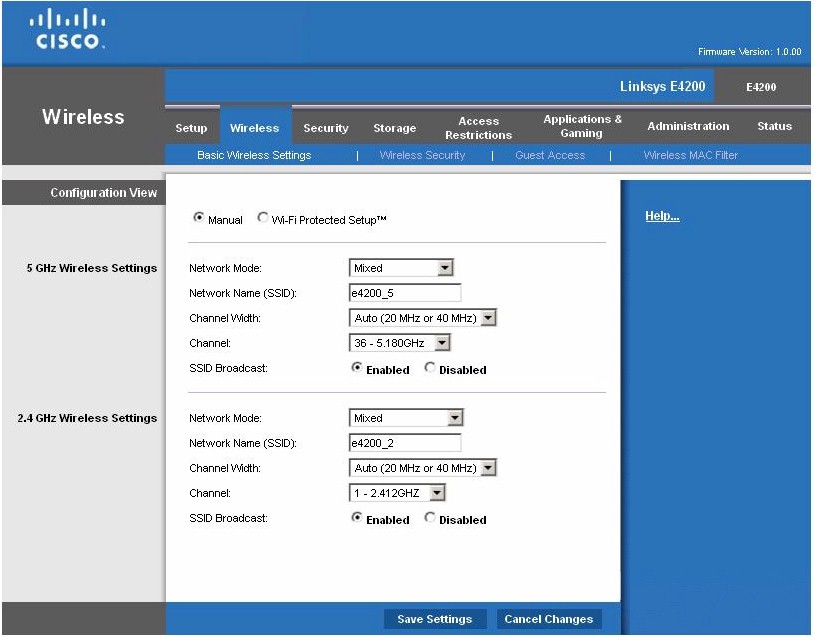 Linksys E4200 Basic Wireless settings