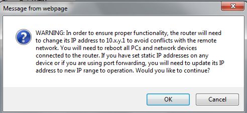 LAN subnet change warning