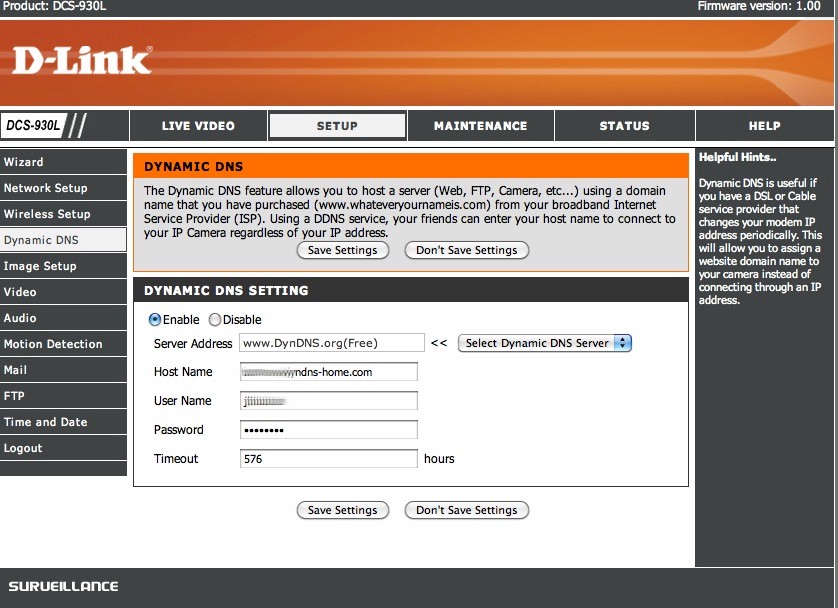 Dynamic DNS setup menu