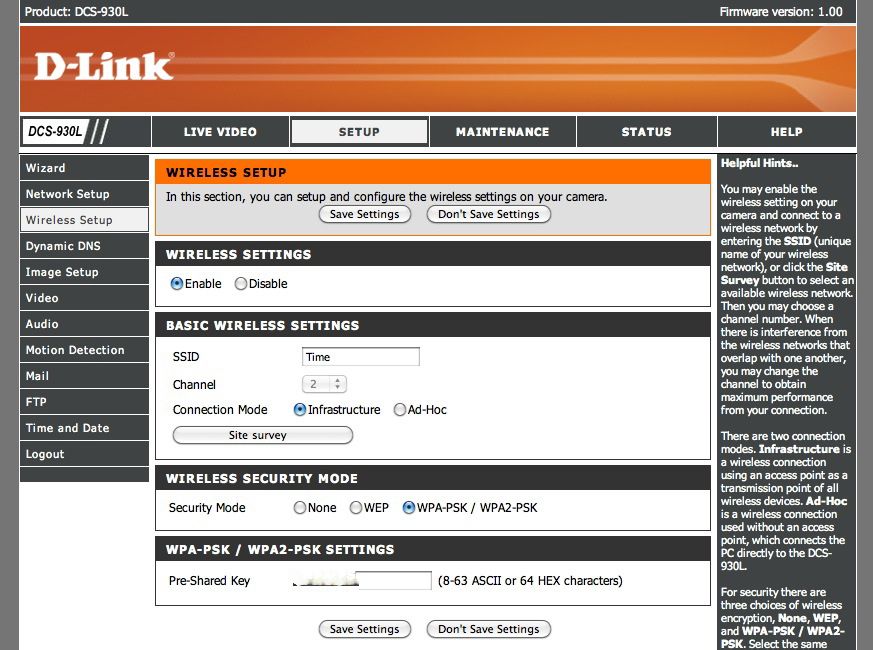 Browser Interface to Wireless Configuration