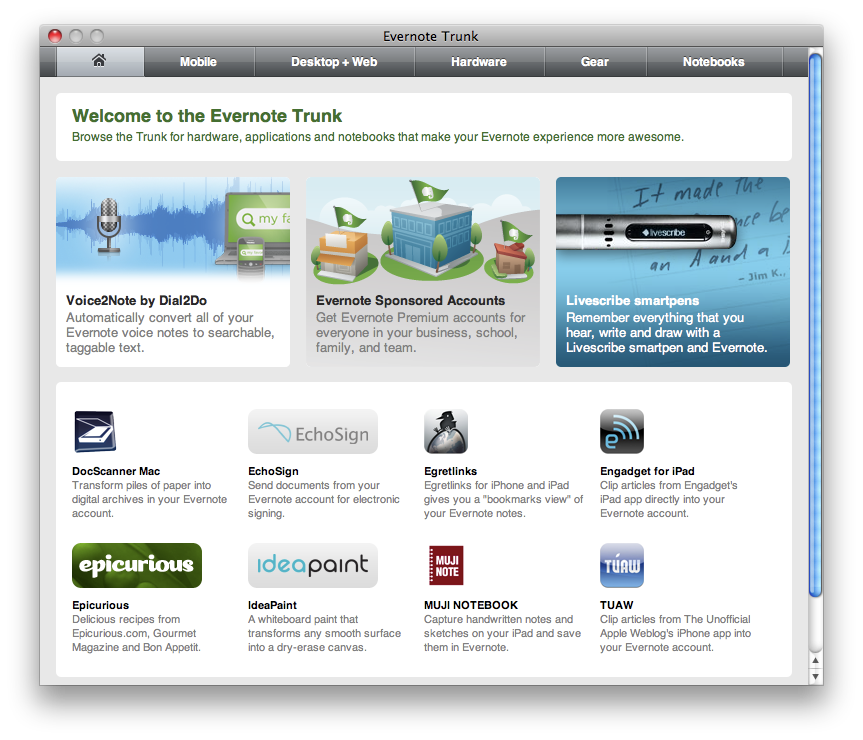 Evernote iPad Home Screen