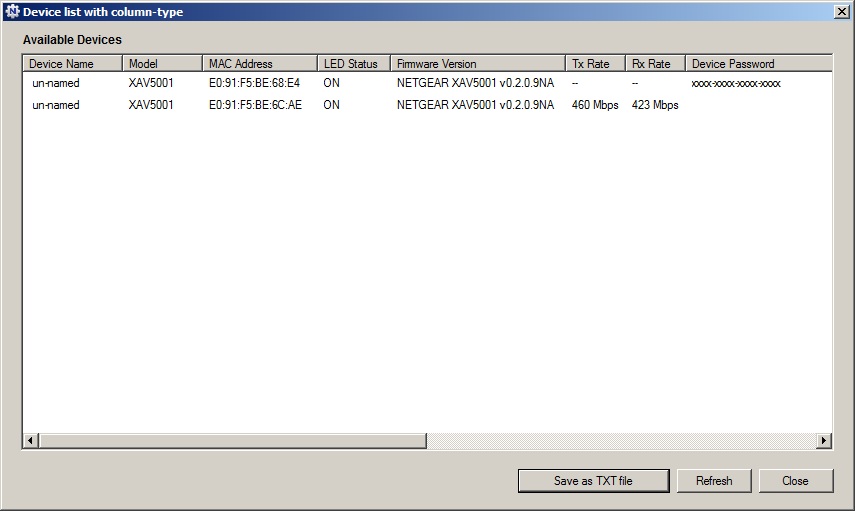 NETGEAR XAV5001 utility device-list view