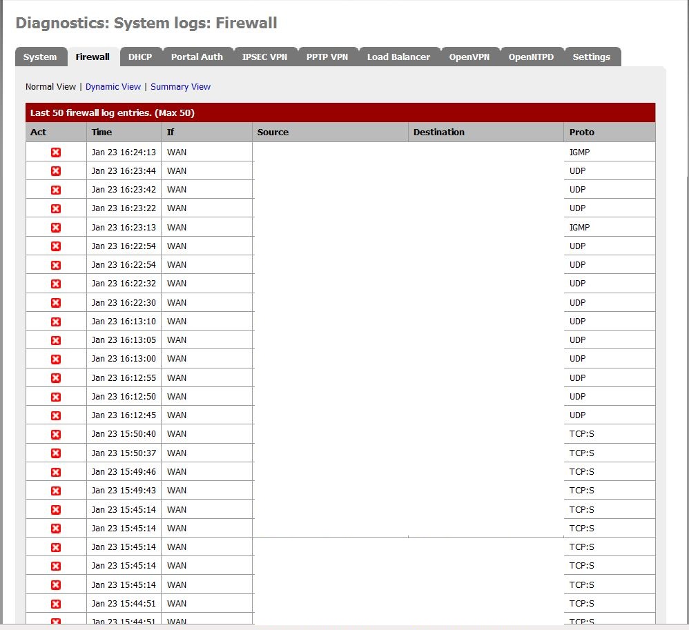 A real firewall log showing network probes