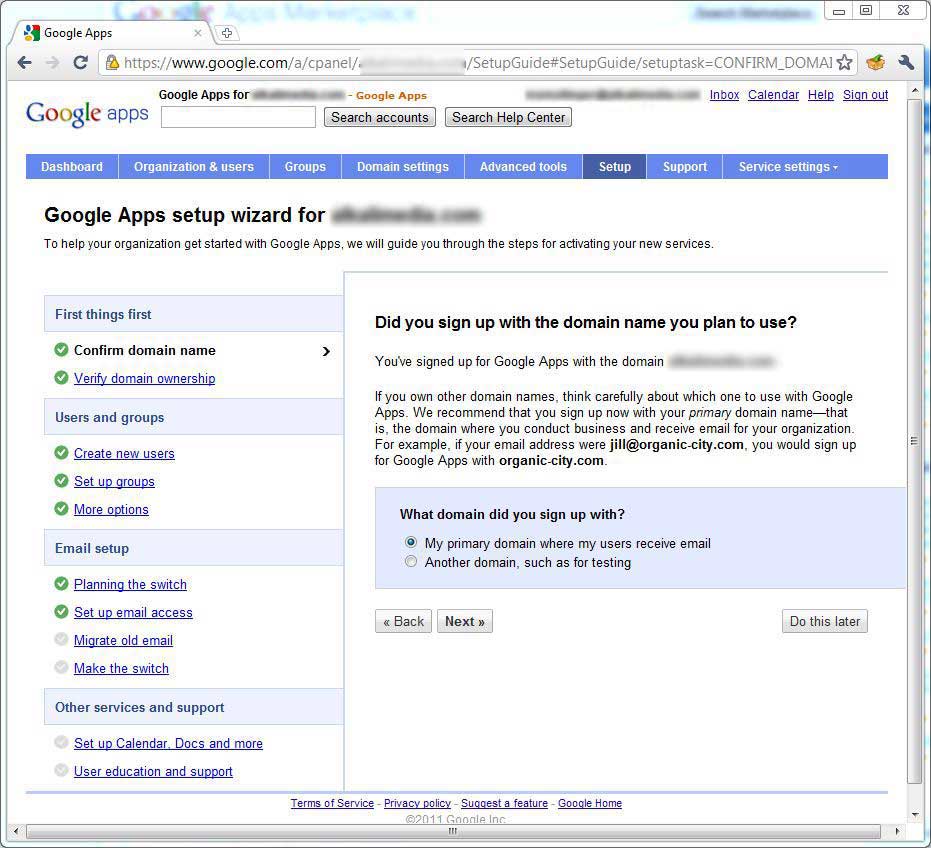 Domain Setup Wizard Domain setup wizard