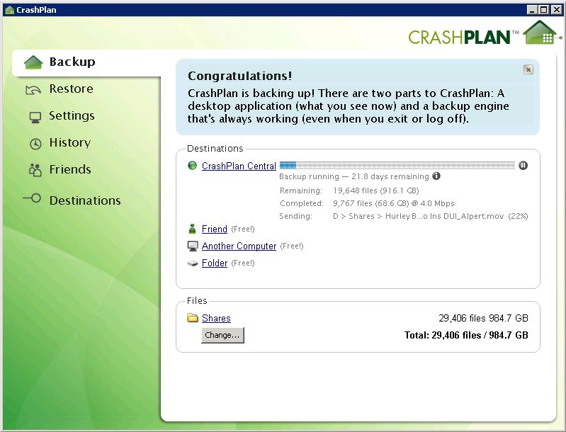 Crashplan Uploading Forevermore