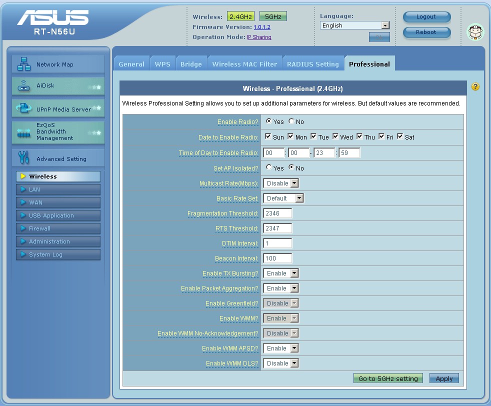 ASUS RT-N56U Wireless Professional Settings