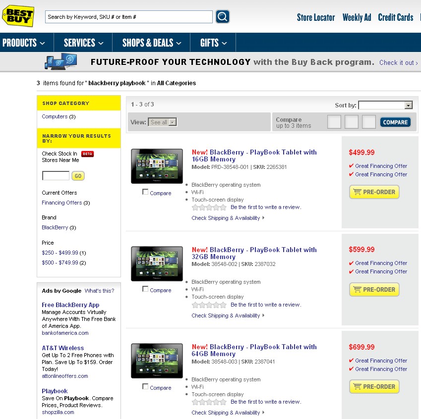 BestBuy PlayBook order page