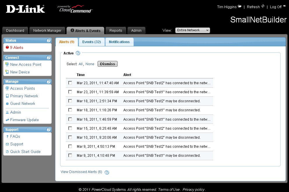 CloudCommand Alerts page