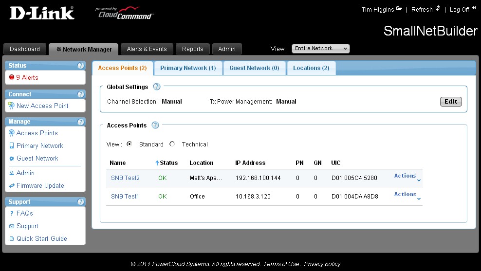 CloudCommand Network Manager Standard view