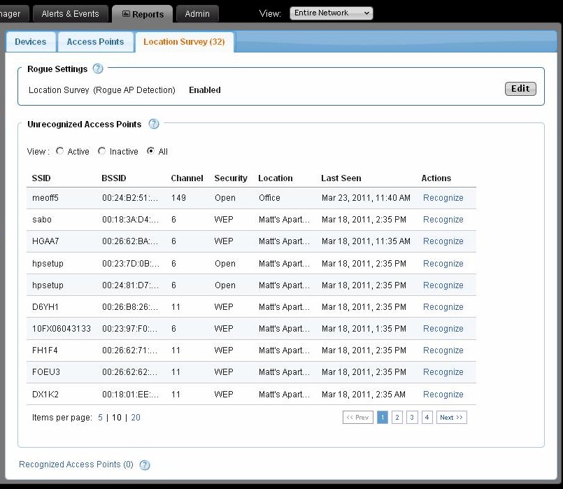 CloudCommand Reports Location Survey page