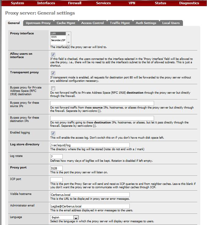 Squid proxy settings