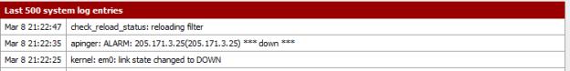 Log showing failover event