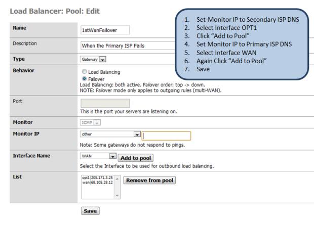 Primary Failover pool IP setup