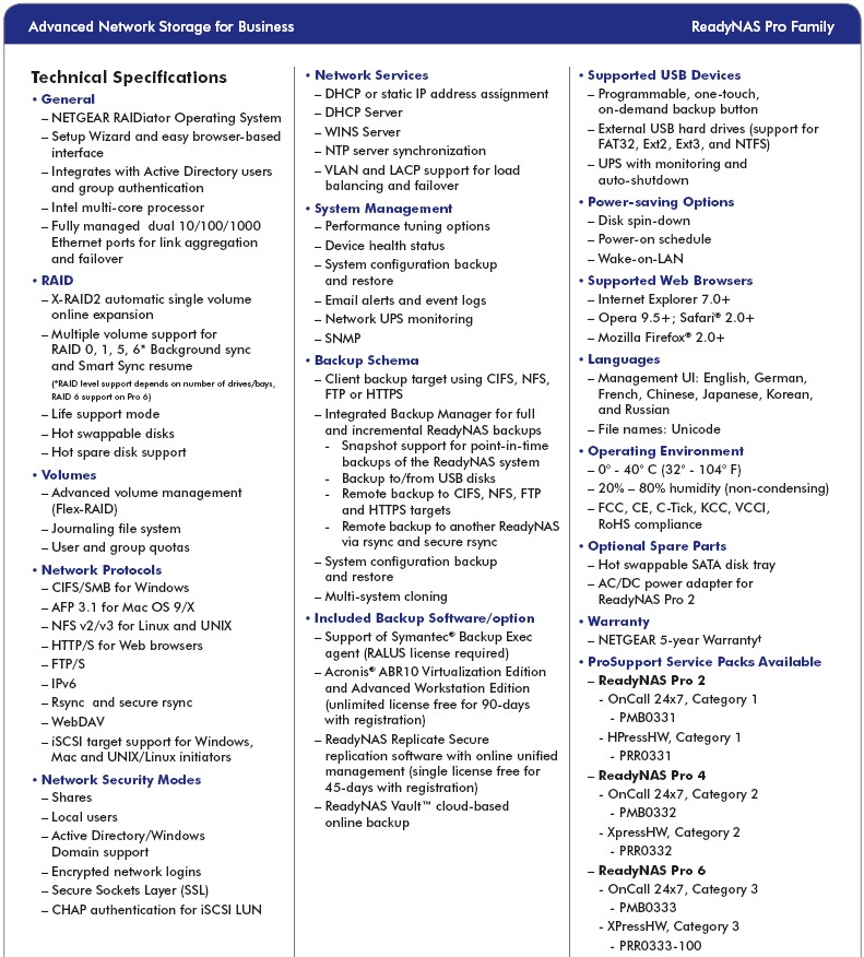 NETGEAR ReadyNAS Pro 2 Spec Summary