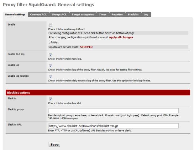 SquidGuard General Settings