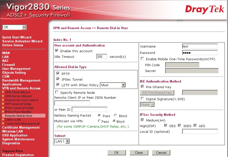 Remote dial-in user settings