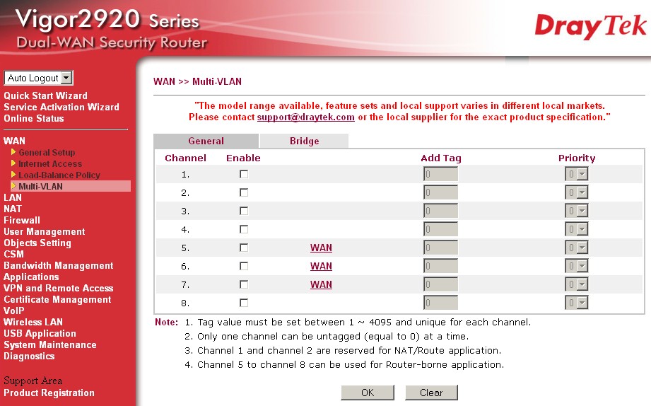 Vigor 2920 Multi-VLAN menu