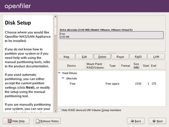 Openfiler disk setup