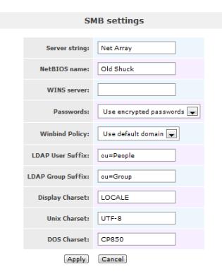 Openfiler SMB service setting