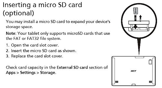 You get a full-sized SDHC slot. You can see where a SIM card should have gone if this were a 3G Streak.