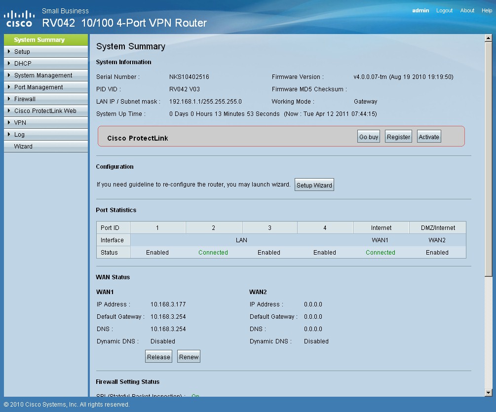 RV042 v3 admin interface