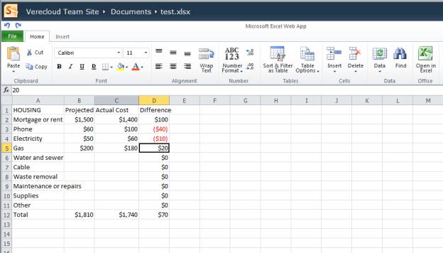 Office 365 Excel online