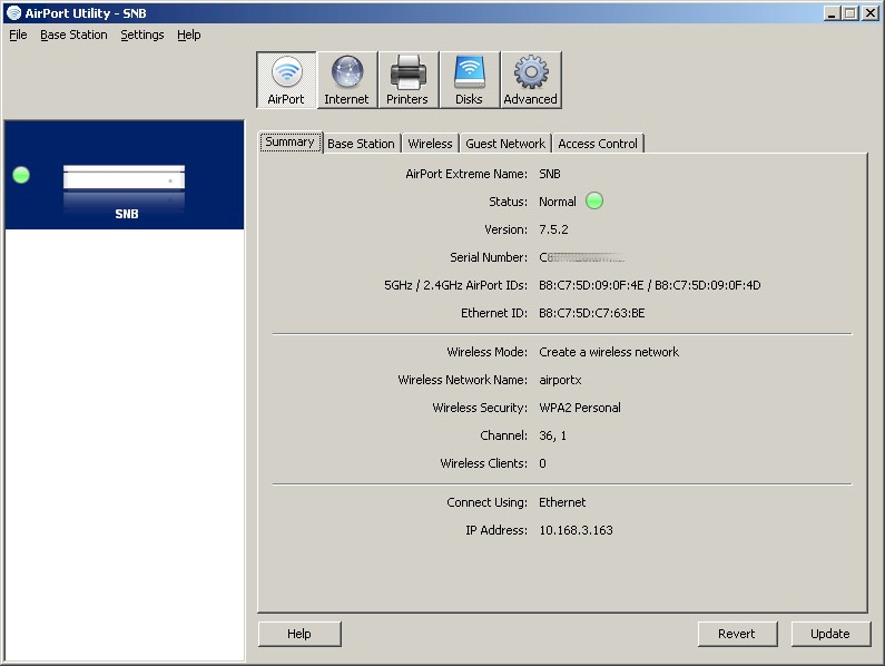 Gen 5 AirPort Utility Summary screen