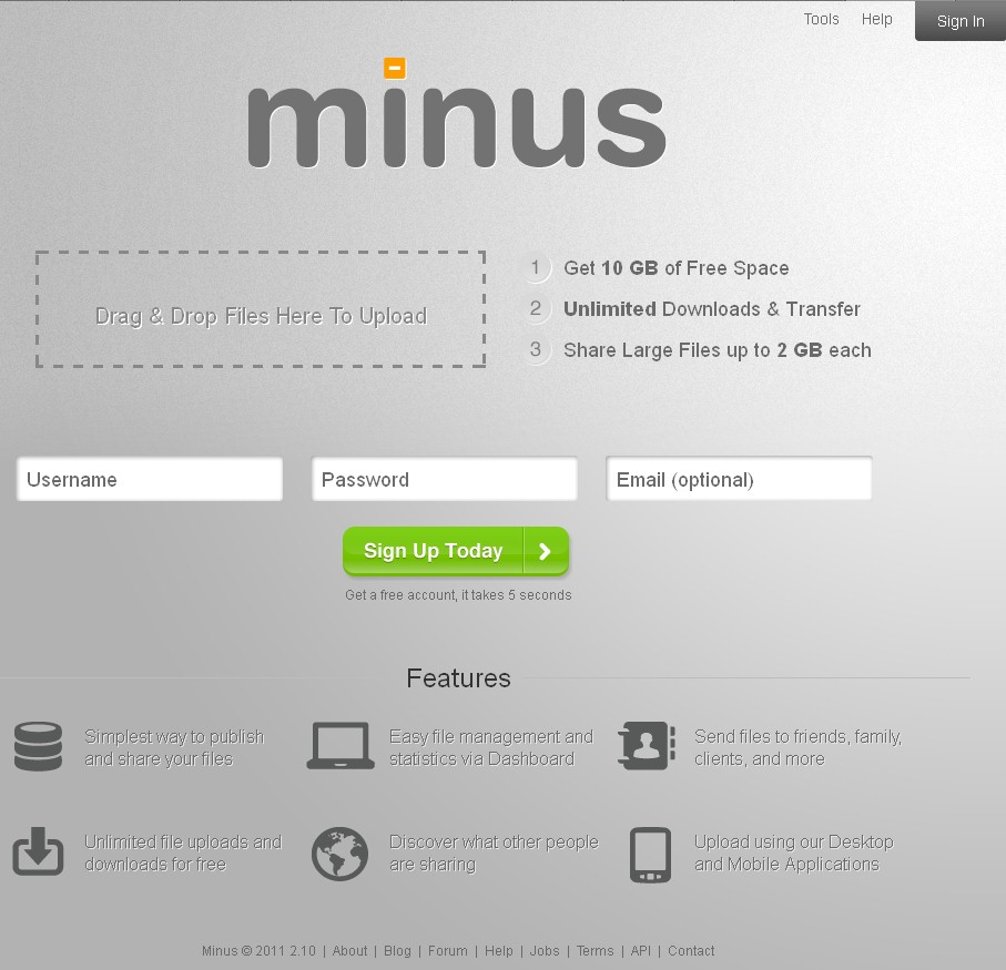 Minus home page