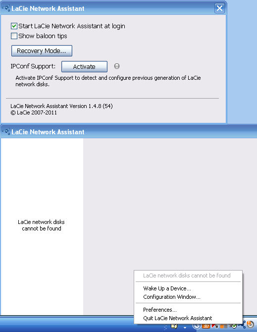 Lacie Network Assistant initially didn't find the CloudBox