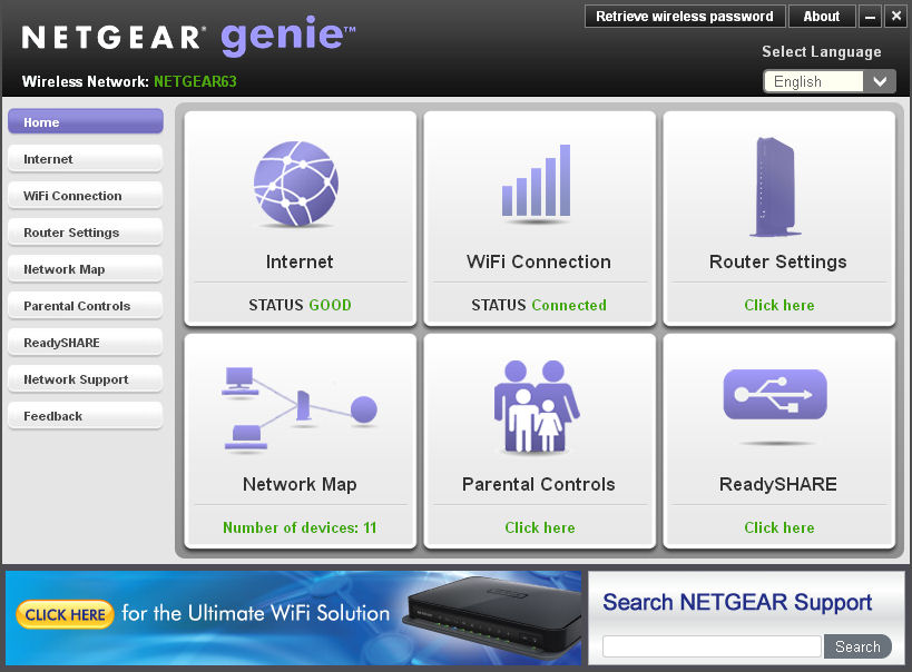NETGEAR Genie home page