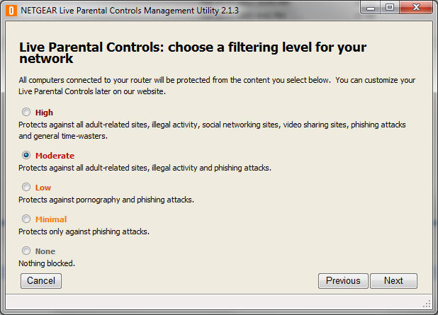 Choose a filtering level for your network