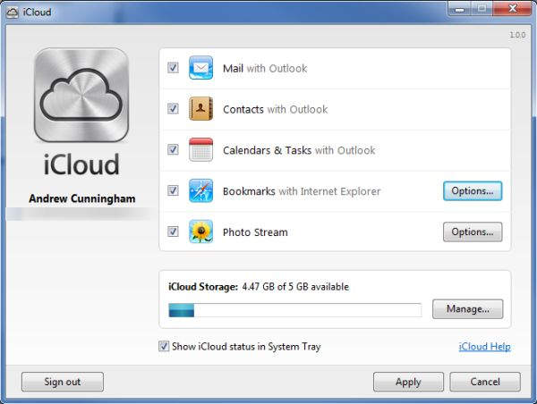 Windows iCloud Control Panel