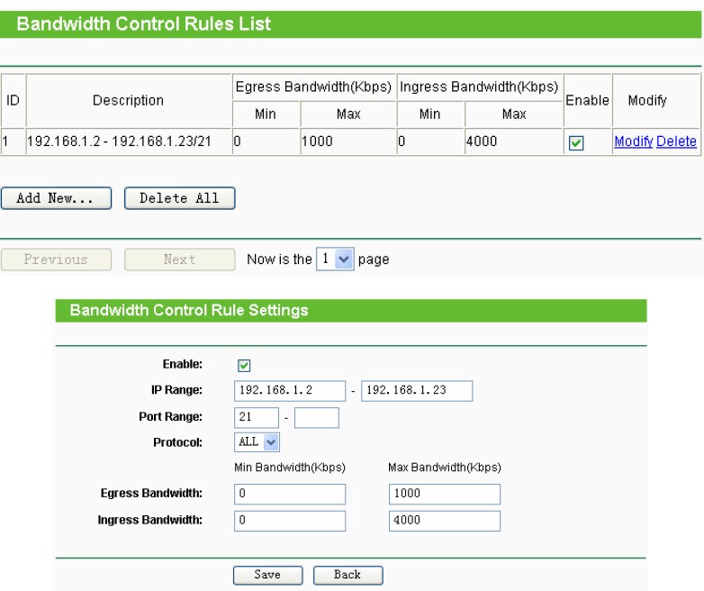 Bandwidth control rules