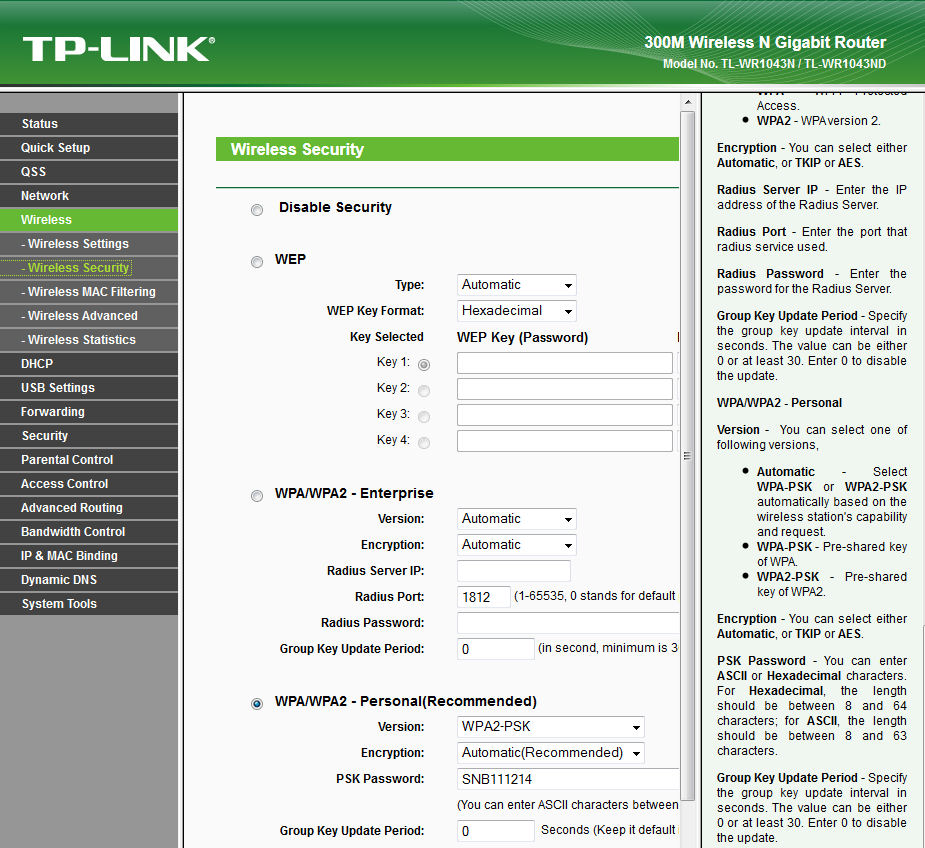 WR1043ND Wireless Security Configuration