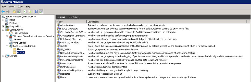 Preconfigured groups on Windows Storage Server 2008R2