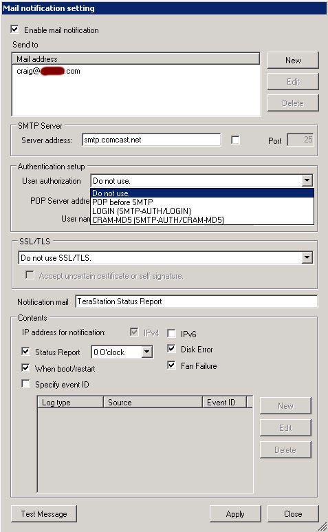 Mail notification Settings