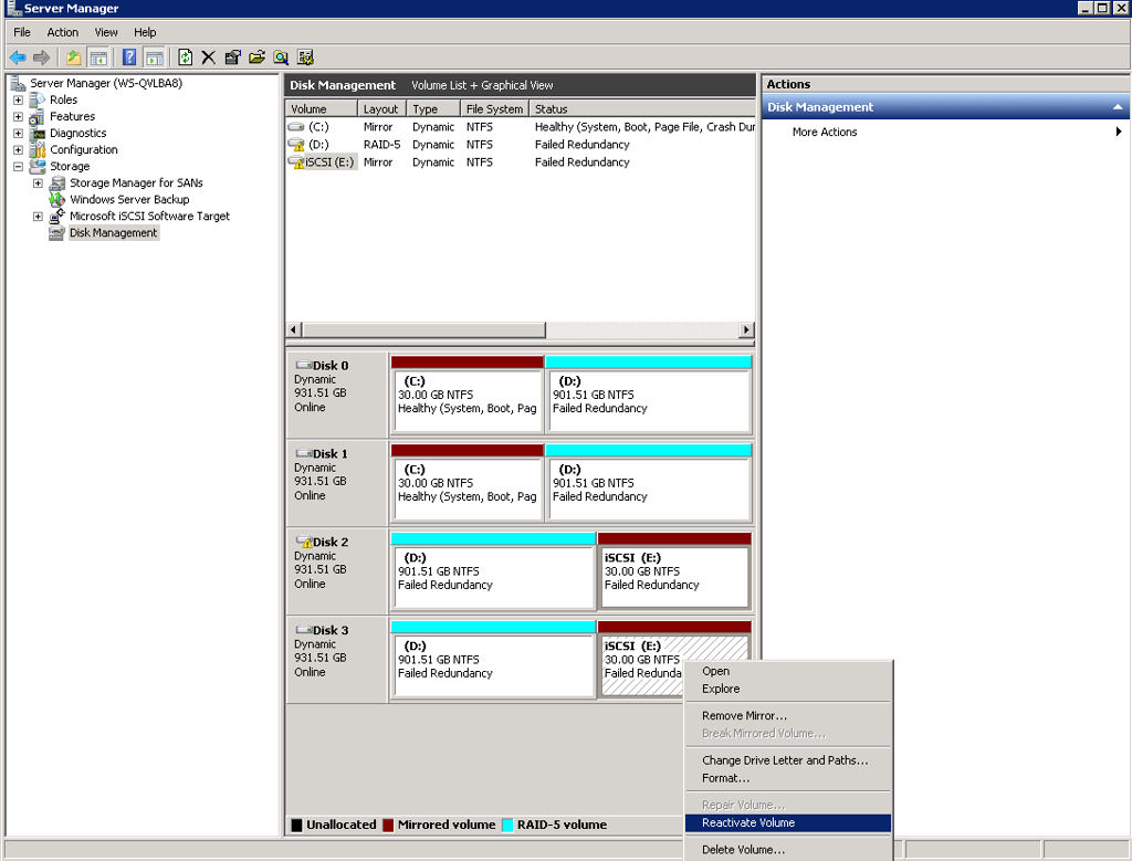 After replacing a failed disk, you must manually reactivate each volume