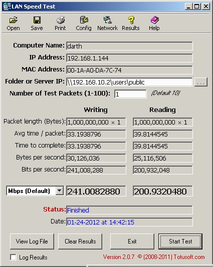 LAN Speed Test - 1 GB test result