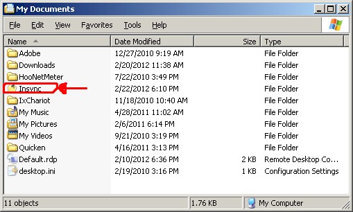Insync folder in Windows XP