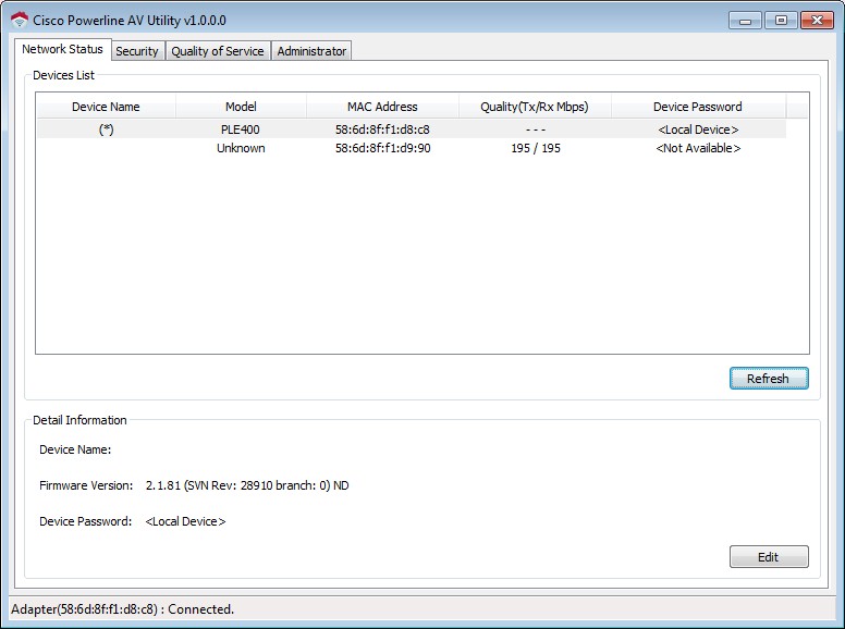 Cisco Powerline AV utility - Status