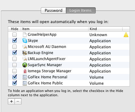 Login Items in System Preferences