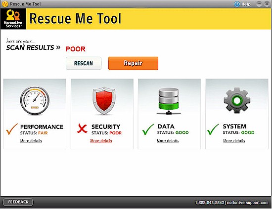 NortonLive Rescue Me results