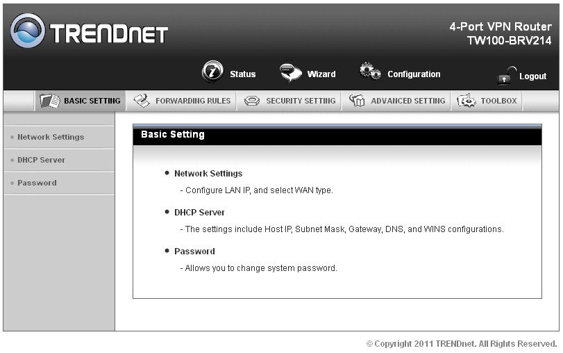 Configuration Basic Setting page