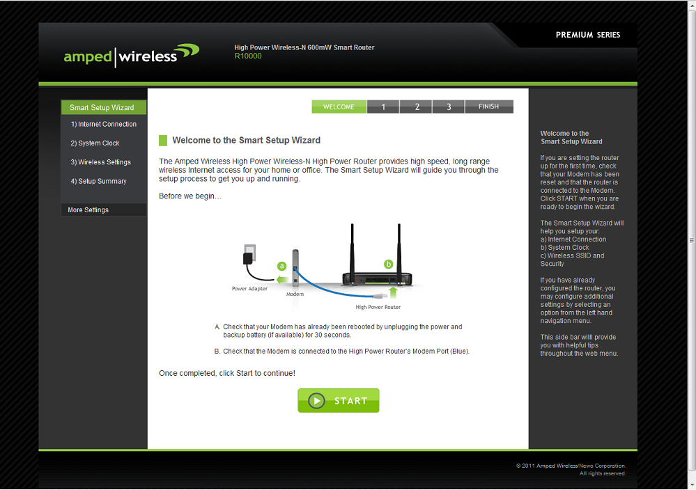 Amped Wireless R10000G Setup screen