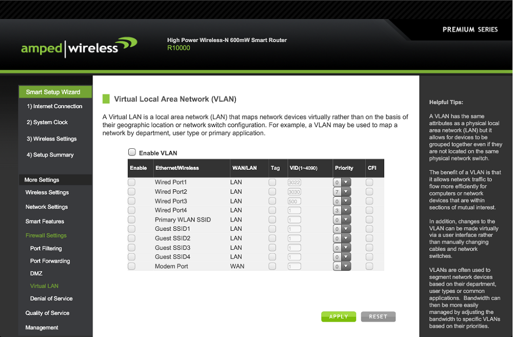 Amped Wireless R10000G VLAN screen Amped Wireless R10000G VLAN screen