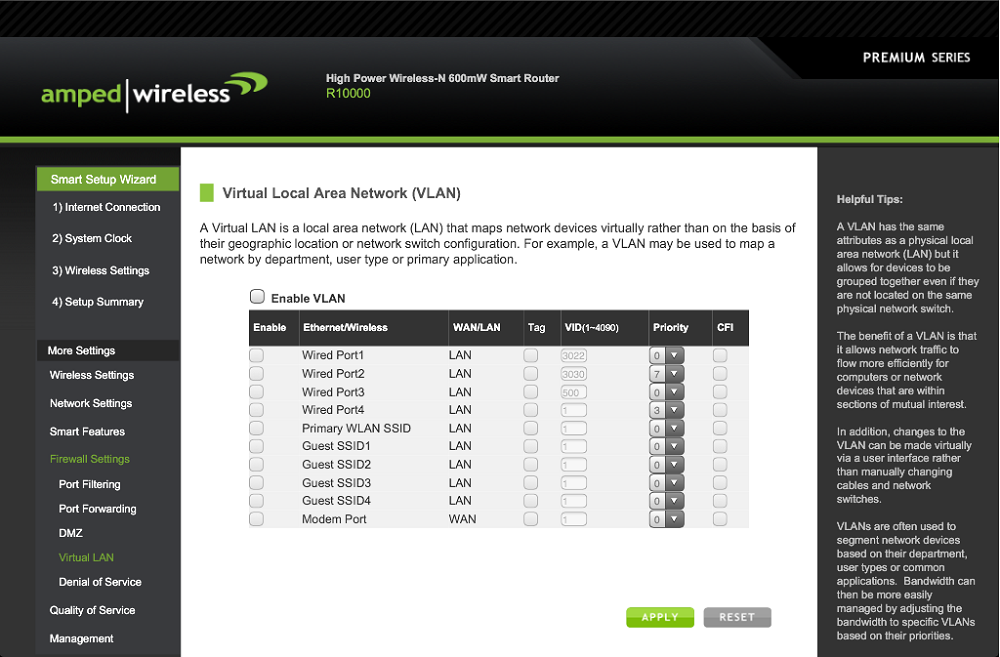 Amped Wireless R10000G VLAN screen