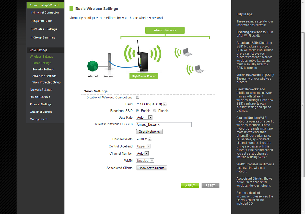 Amped Wireless R10000G Wireless Basic Settings screen Amped Wireless R10000G Wireless Basic Settings screen