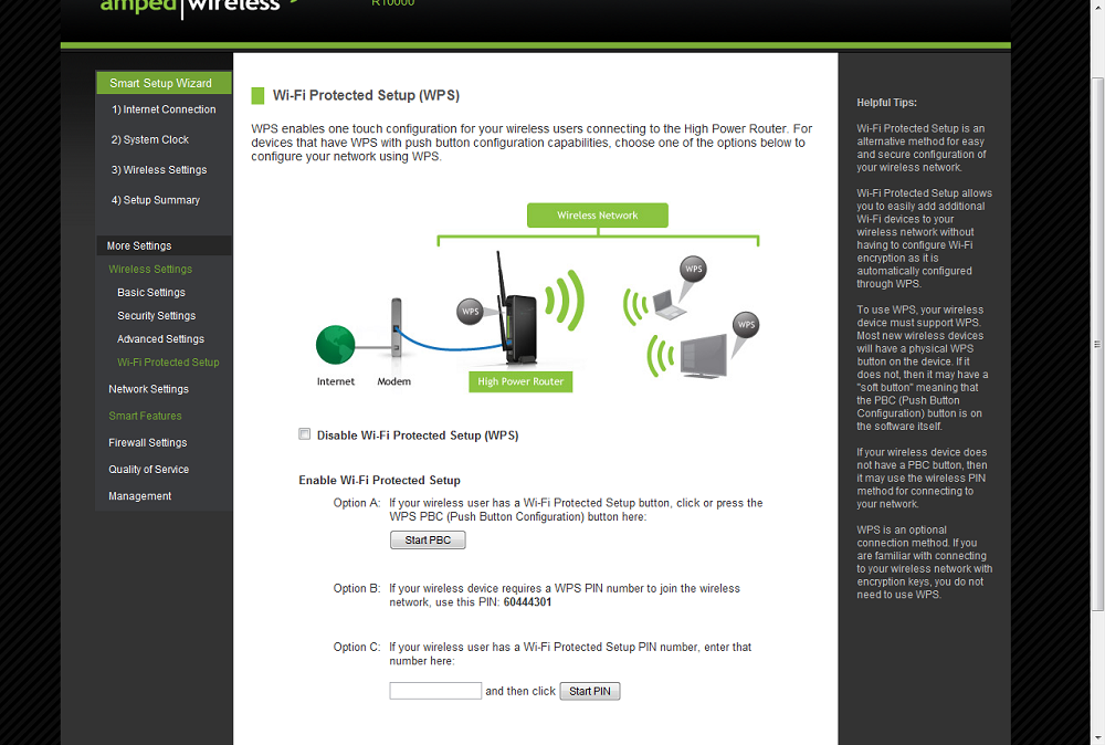 Amped Wireless R10000G WPS screen