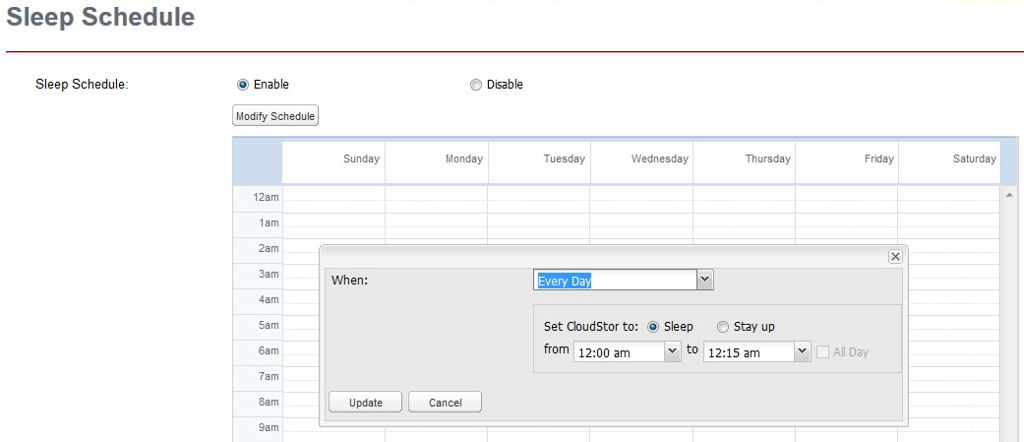 Sleep Schedule configuration