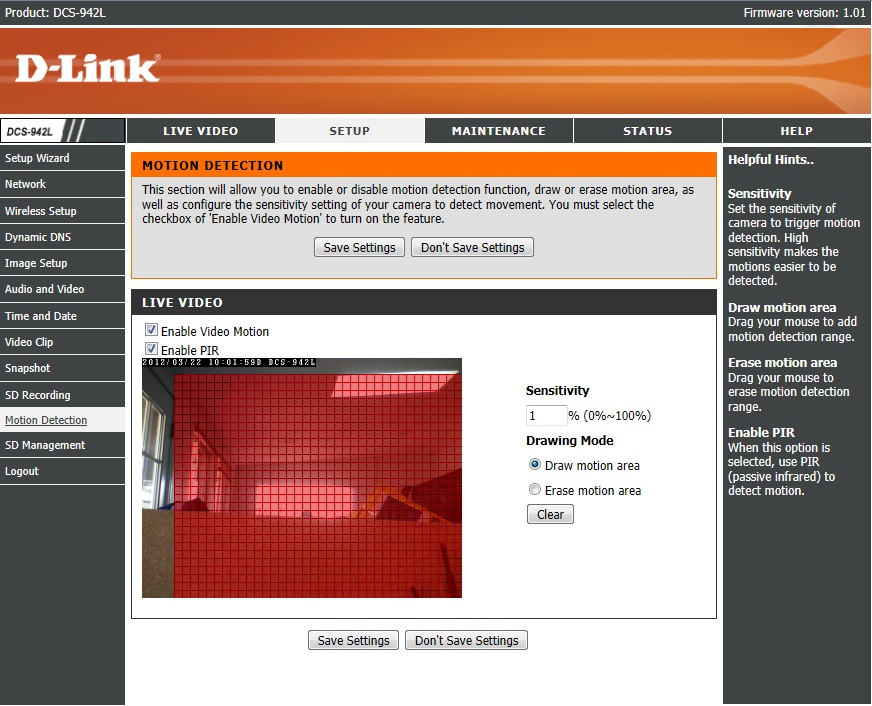 D-Link DCS-942L Motion Detection